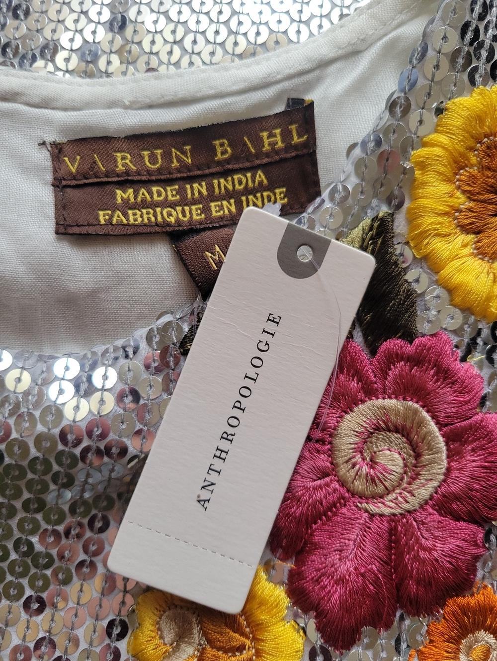 Anthropologie Varun Bahl NWT Sequin Floral Embroidered Shift Dress Medium - Picture 12 of 14